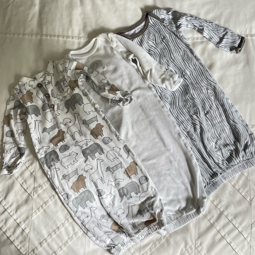 Burt’s Bee’s and Carters baby sleeper gowns